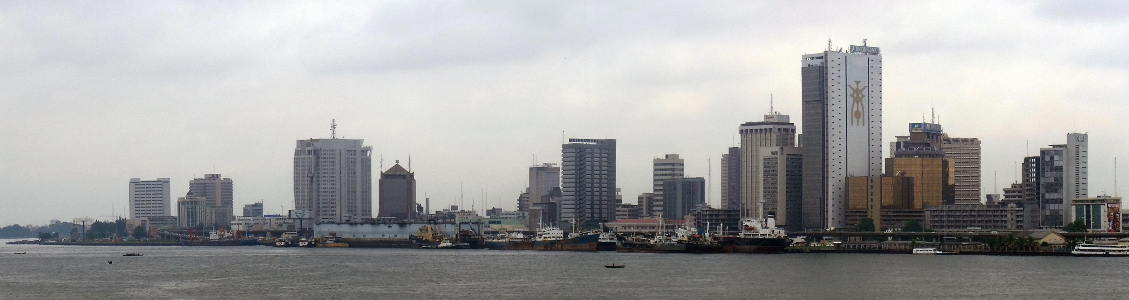 Lagos Marina and the waterfront, seen across the lagoon